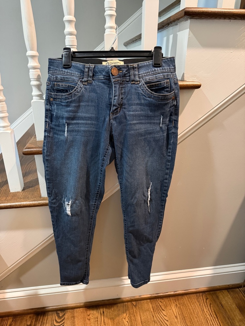 Democracy Dark Indigo Distressed Cropped Ankle Jeans
